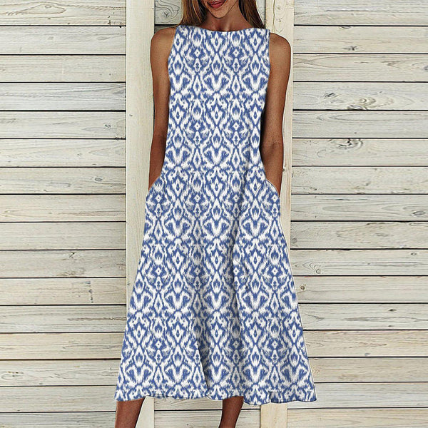 Elegant Print Sleeveless Midi Dress