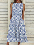 Elegant Print Sleeveless Midi Dress